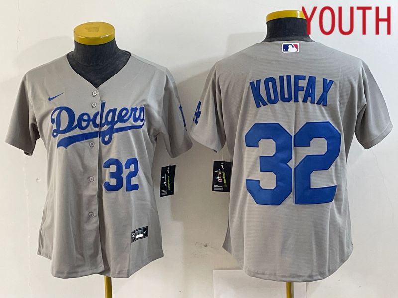 Youth Los Angeles Dodgers 32 Koufax Grey Game Nike 2024 MLB Jersey style 2